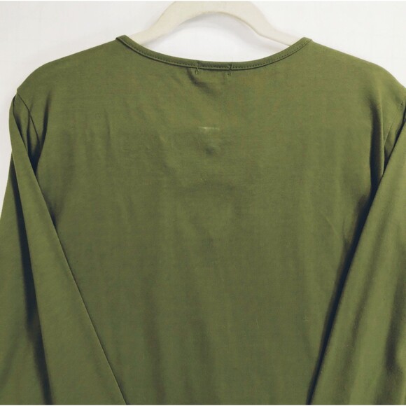 Moss Green Top Sz XXL Boxy Baggy Cut V Neck Lace Up Stretchy 3/4 Sleeve Packable - Picture 3 of 7